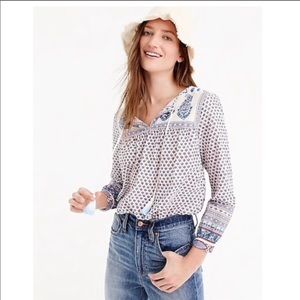 J Crew Point Sur Paisley Peasant Blouse